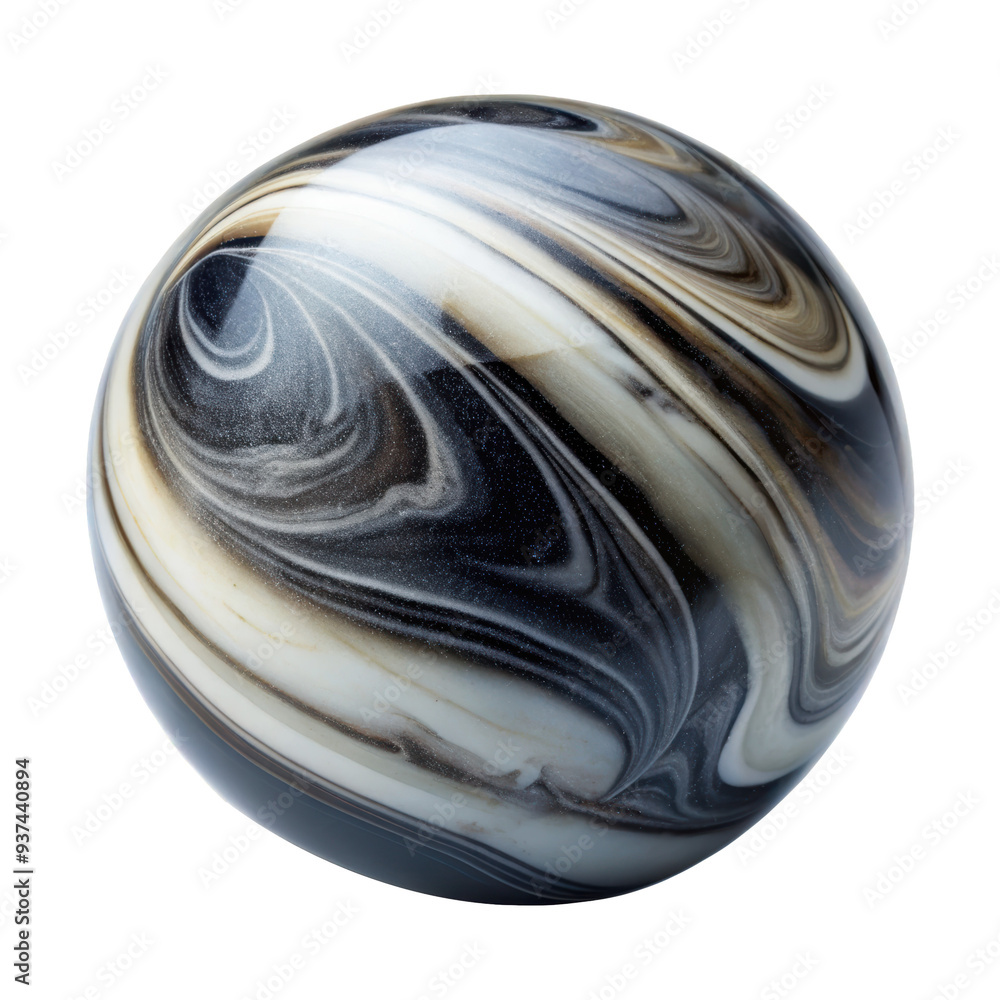 Poster elegant black and white marble sphere with smooth swirling patterns. the glossy finish adds a refine