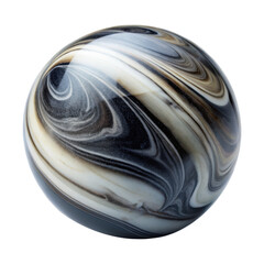 Elegant black and white marble sphere with smooth swirling patterns. The glossy finish adds a refined touch to this visually appealing design. Isolated on transparent background, png.