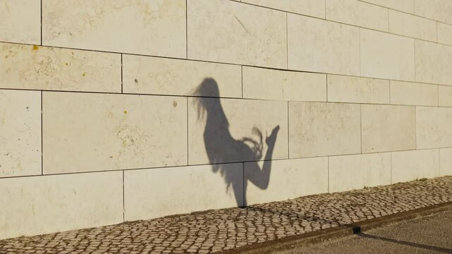 Dancer casting shadow on wall is dancing