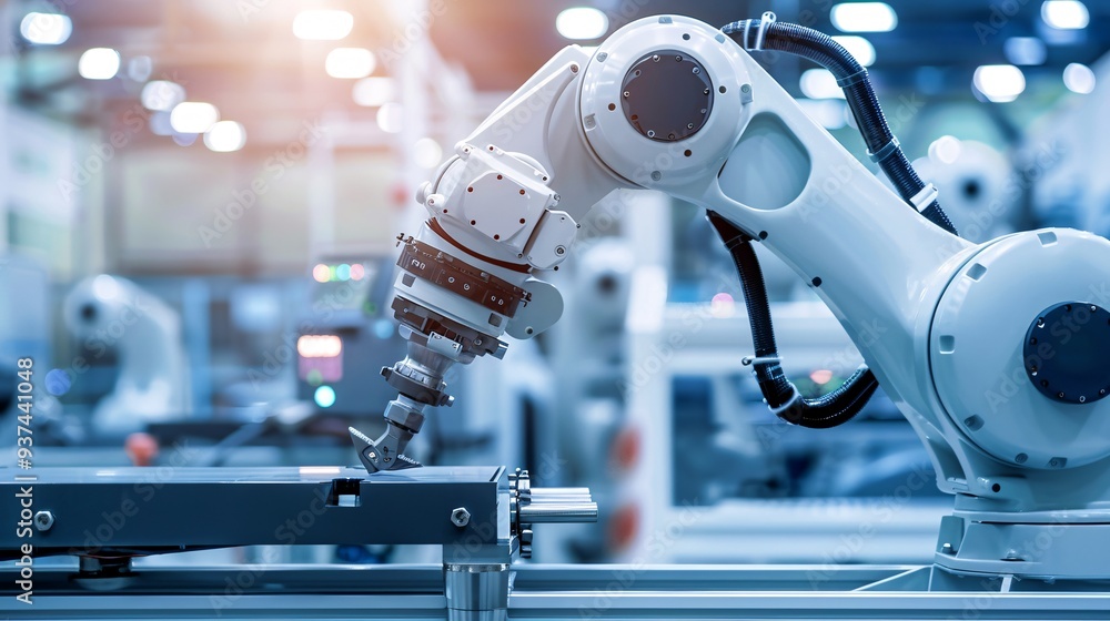 Poster industrial smart factory showcasing the latest in automation technology and robotics for efficient m