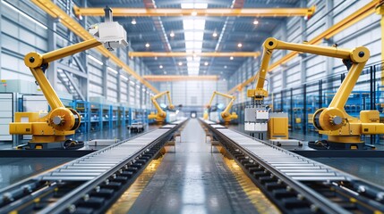 Innovative smart factory environment with automated machinery and robotics driving industrial efficiency