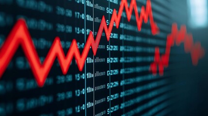 Fototapeta premium Stock ticker showing red arrows pointing downwards, illustrating a significant market decline and loss of investment