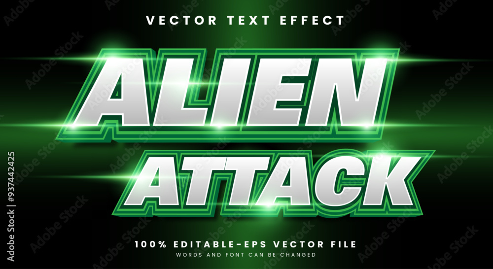 Poster 3d alien attack gradient editable text effect template