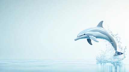 A graceful dolphin leaps above tranquil waters, showcasing its agility and beauty against a serene background.