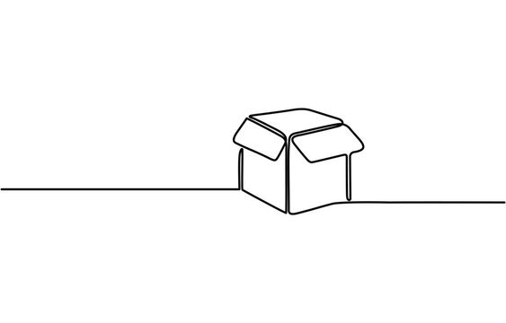 recommend clip art: A cardboard box is drawn by one black line on a white background. Continuous line drawing. Vector illustration, Continuous one line drawing of a cardboard box. Online shopping concept, fast delivery