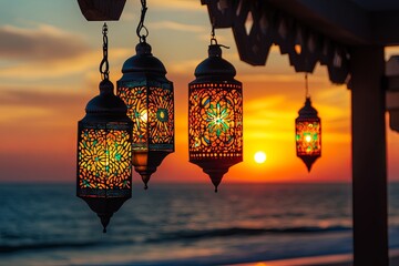 Beachside Pavilion Ramadan lantern lights hanging from a beachside pavilion