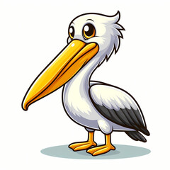 Fototapeta premium Cartoon Pelican with Yellow Beak