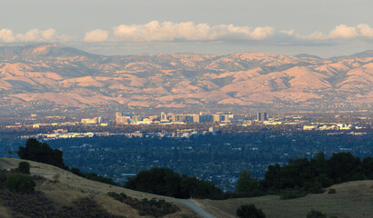 Sunset over San Jose Downtown via Fremont Older Open Space Preserve in Santa Clara County, California.