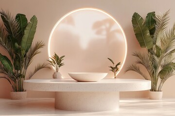 Modern minimalist interior with plants and serene decor