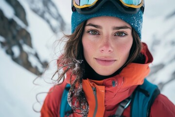 Close up portrait of an attractive female mountain climber 