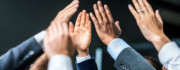 Teamwork and Collaboration in Business: Hands Raised in a Meeting