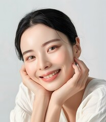 Smiling Asian Woman with Long Black Hair