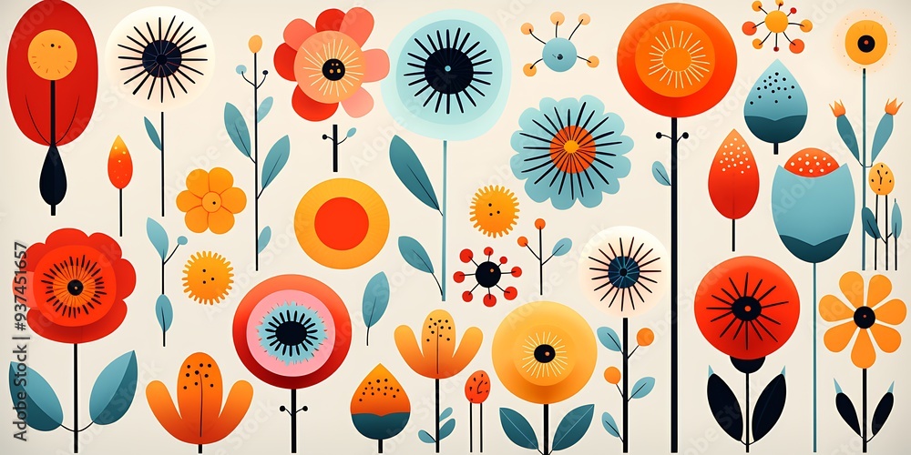 Poster the background should be simple to highlight the colorful flower designs. use clean lines and a mini