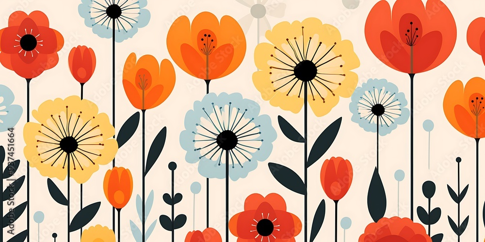 Poster the background should be simple to highlight the colorful flower designs. use clean lines and a mini