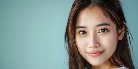 Fototapeta premium Close Up Portrait Of Young Asian Woman Smiling