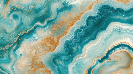 A stunning abstract marble texture featuring turquoise, gold, and white tones, ideal for backgrounds and modern designs.