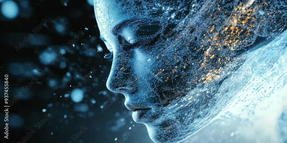 Poster a vr environment transition, digital elements morphing smoothly, user seamlessly moving from one wor
