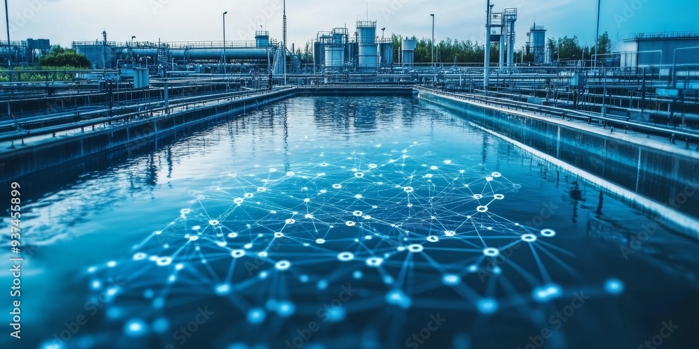 Aufkleber a smart water management system, IoT sensors monitoring and optimizing usage
