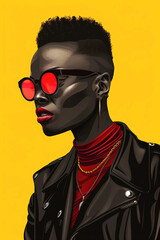 Fototapeta premium Stylish Illustration of Black Woman with Red Sunglasses. Generative AI image