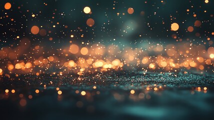 Naklejka premium Stunning close-up of shimmering particles and bokeh lights in a dark, dreamy atmosphere, perfect for creating a magical touch.