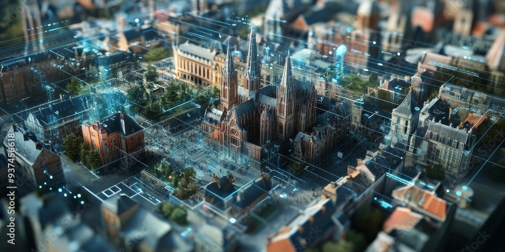 Poster detailed view of a virtual tour interface, high-resolution images and interactive hotspots, user nav