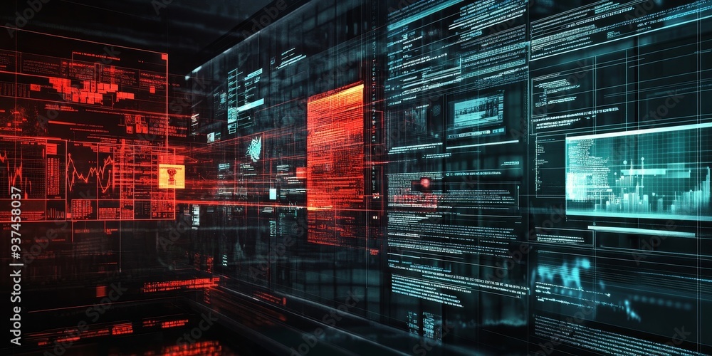Poster a malware detection software interface, scanning in progress, multiple layers of threat analysis visible