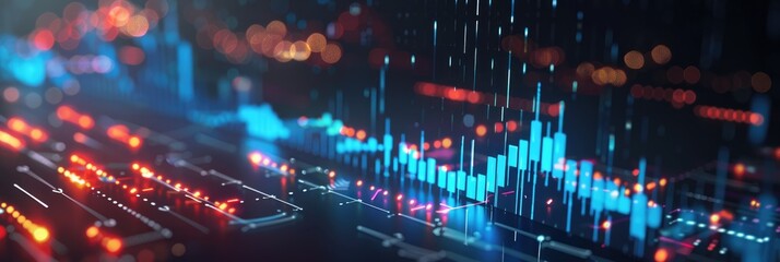 Naklejka premium Abstract futuristic data visualization using neon graphs and diagrams on a dark background. The concept of analytics and technologies.