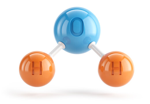Water H2O molecule model. Chemical formula of natural water. 3d illustration