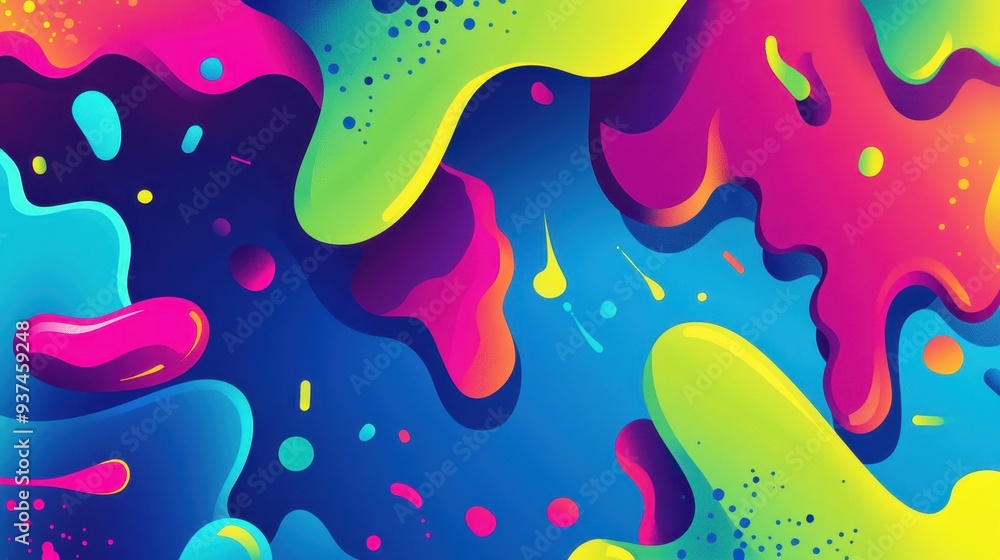Poster colorful abstract design featuring vibrant shapes and fluid patterns.
