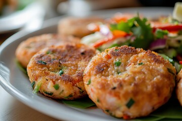 Thai Fish Cakes with Fresh Salad, Traditional Thai Appetizer