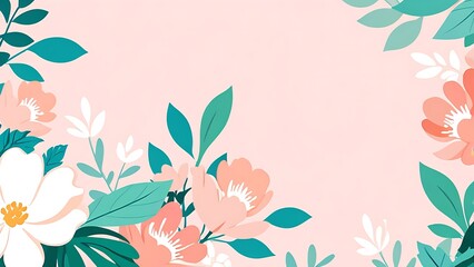 Pink and green gradient background with flowers and leaves. Suitable for springthemed designs and feminine concepts. Vibrant and eyecatching