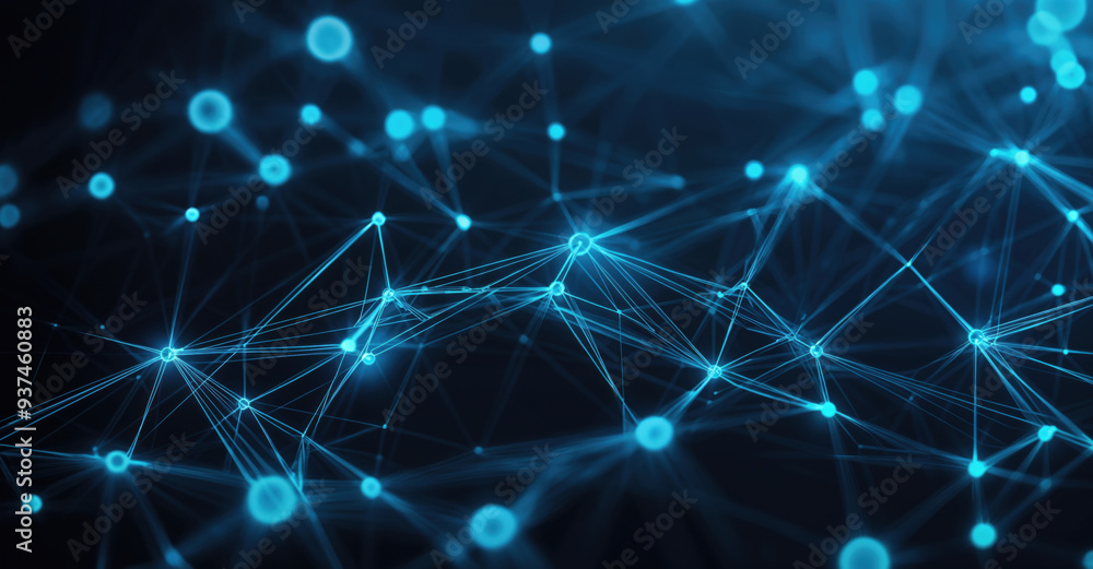 Poster network of points is connecting with lines on a dark blue background on a dark blue background. high
