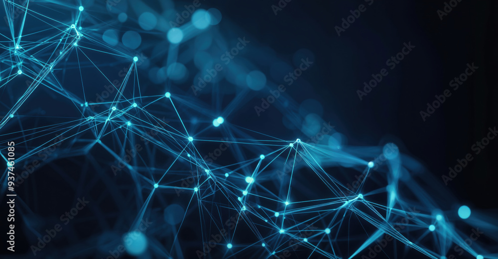Poster Futuristic network of connections in abstract shape with depth of field, ideal for technology and science themes. High quality photo