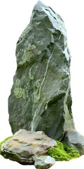 Green Moss Covered Rock Isolated On White Background