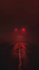 a foglined road, in the style of blurry details, wimmelbilder, in the style of creepypasta