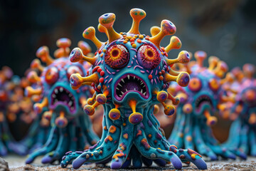 Obraz premium Colorful artistic concept of a virus structure. Generative AI image