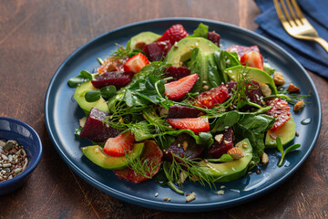 Avocado, strawberry,  blood orange and  beetroot  salad