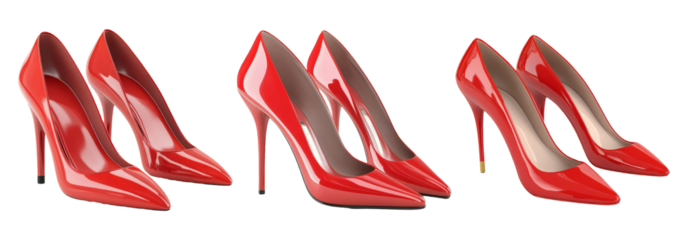 Red high heels set isolated on transparent background