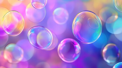 Colorful soap bubbles floating against a dreamy, blurred background.