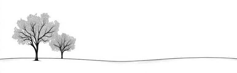Obraz premium Simple Line Drawing of Two Trees, One in Black and One in Continuous Line, on White Background