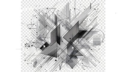 abstract geometric design overlay with lines and triangles, isolated transparent background