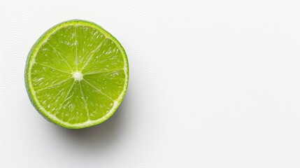 Fresh Lime Half Cut on White Background with Copy Space