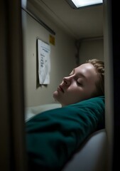 Woman Sleeping In Hospital Bed With Eyes Closed