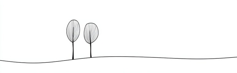 Line Drawing of Two Trees with Varying Heights on White Background