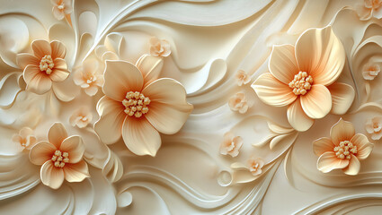 3D Floral Tile Background, Colorful, Seamless