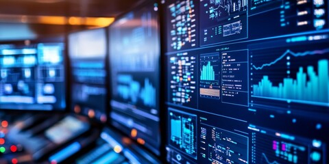 Obraz premium network monitoring tools in action, alerts and performance metrics being analyzed in a control room