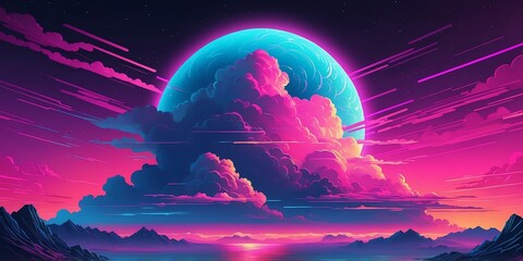 synthwave illustration of a cloud for banner background