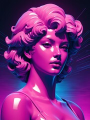 Fototapeta premium portrait of a vaporwave sculpture in synthwave background