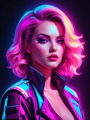 portrait of a neon glow in synthwave illustration background