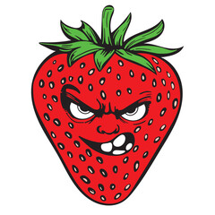 Cute Crazy Strawberry with Fun Expression - Vector Art